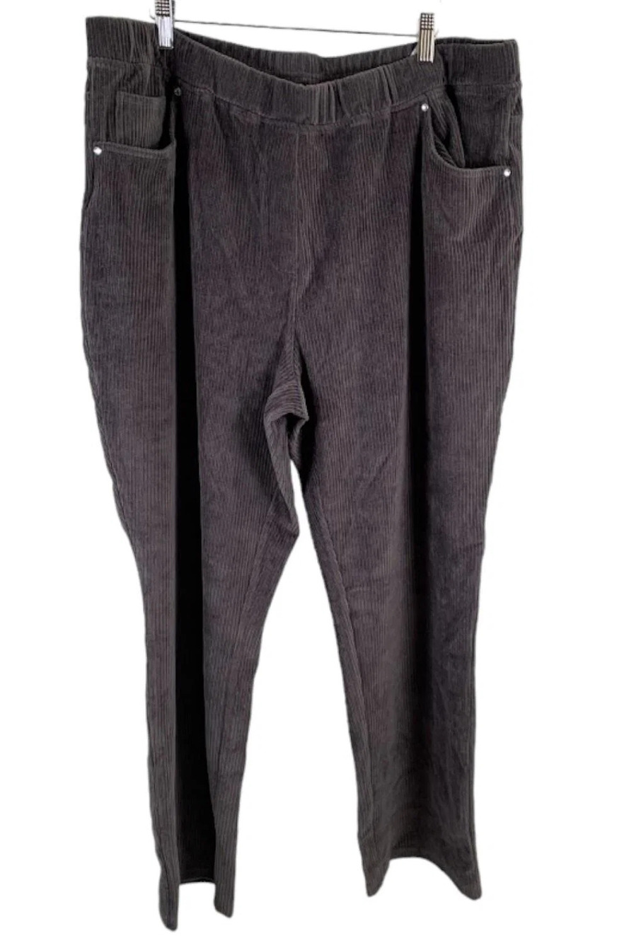 Quacker Factory Corduroy Straight Leg Pants w/Pockets Graphite - Regular